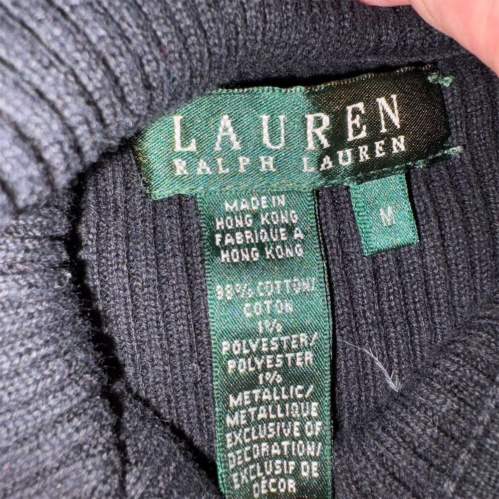 Lauren Ralph Lauren Women Black Turtleneck Sweater Size Medium, Gold Logo & Trim - Picture 7 of 8